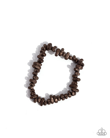 MATTE MAKEOVER - BROWN STONE STRETCHY URBAN BRACELET - PAPARAZZI