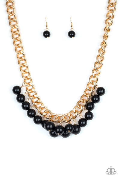 GET OFF MY RUNWAY - BLACK L BEAD GOLD CHAIN NECKLACE - PAPARAZZI