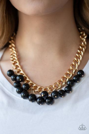 GET OFF MY RUNWAY - BLACK L BEAD GOLD CHAIN NECKLACE - PAPARAZZI