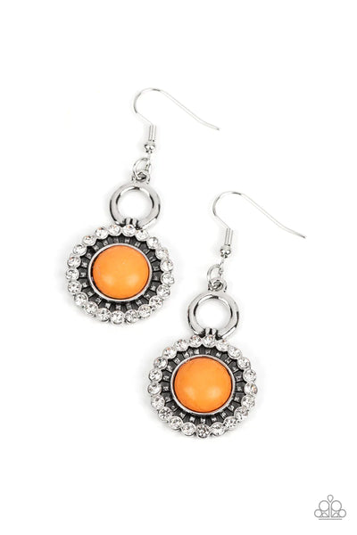 MOJAVE MOGUL - ORANGE STONE WHITE RHINESTONE SILVER EARRINGS - PAPARAZZI