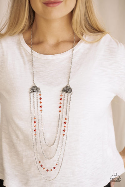 PHARAOH FINESSE - RED BEAD SILVER LAYERED NECKLACE - PAPARAZZI