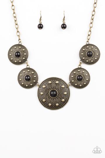 HEY, SOL SISTER - BLACK BEAD BRASS CIRCLE NECKLACE - PAPARAZZI