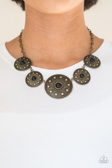 HEY, SOL SISTER - BLACK BEAD BRASS CIRCLE NECKLACE - PAPARAZZI