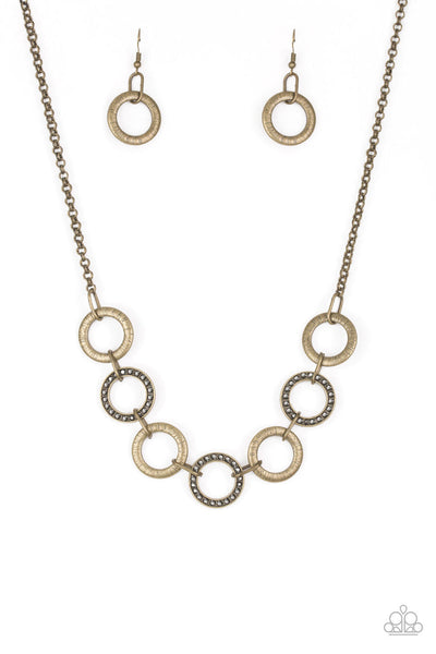 MODERN DAY MADONNA - BRASS AURUM RHINESTONE CIRCLE NECKLACE - PAPARAZZI