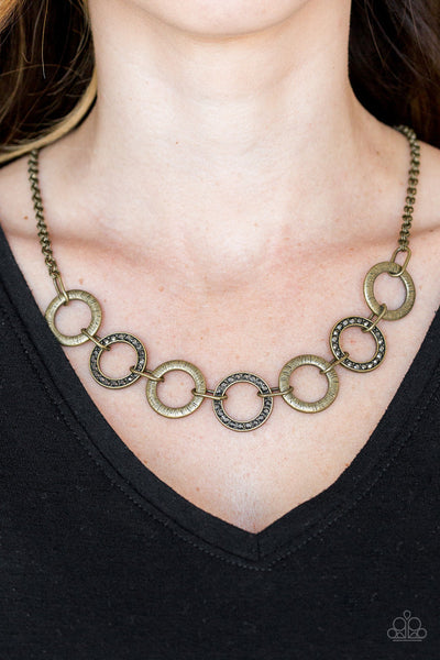 MODERN DAY MADONNA - BRASS AURUM RHINESTONE CIRCLE NECKLACE - PAPARAZZI