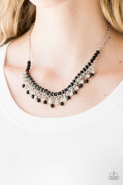 A TOUCH OF CLASSY - BLACK PEARL AND RHINESTONE SILVER NECKLACE - PAPARAZZI