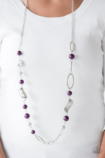 ALL ABOUT ME - PURPLE PEARL BEADS SILVER BEADS NECKLACE