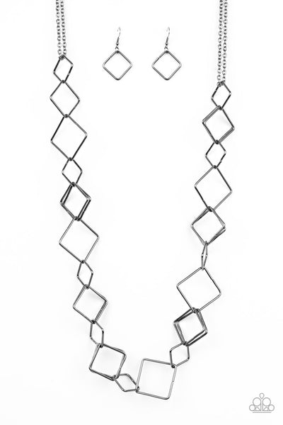 BACKED INTO A CORNER - PAPARAZZI - BLACK GUNMETAL SQUARE LINK NECKLACE