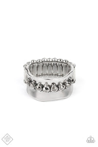 Scintillating Smolder - Silver Hematite Rhinestone Ring June 2021 Fashion Fix - Paparazz