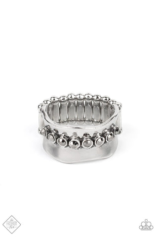 Scintillating Smolder - Silver Hematite Rhinestone Ring June 2021 Fashion Fix - Paparazz