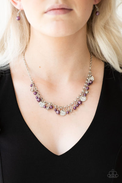 COASTAL CACHE - MULTI WHITE PURPLE AURUM BEAD FRINGE NECKLACE - PAPARAZZI