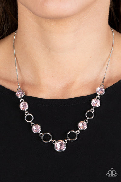 ELEGANTLY ELITE - PINK GEM SILVER CIRCLE NECKLACE - PAPARAZZI
