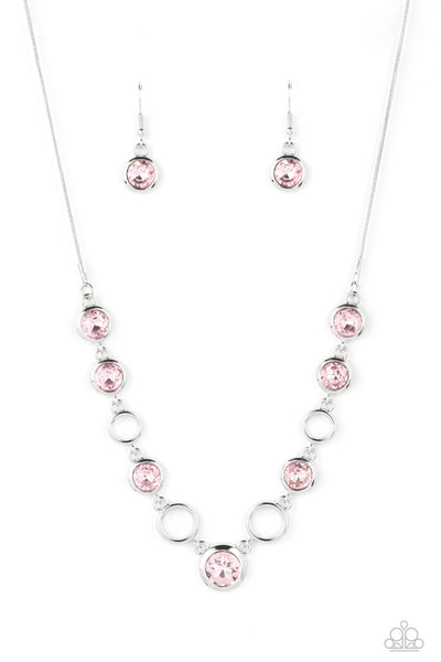 ELEGANTLY ELITE - PINK GEM SILVER CIRCLE NECKLACE - PAPARAZZI