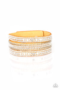 FASHION FANATIC - PAPARAZZI - YELLOW SUEDE WHITE RHINESTONE WRAP BRACELET