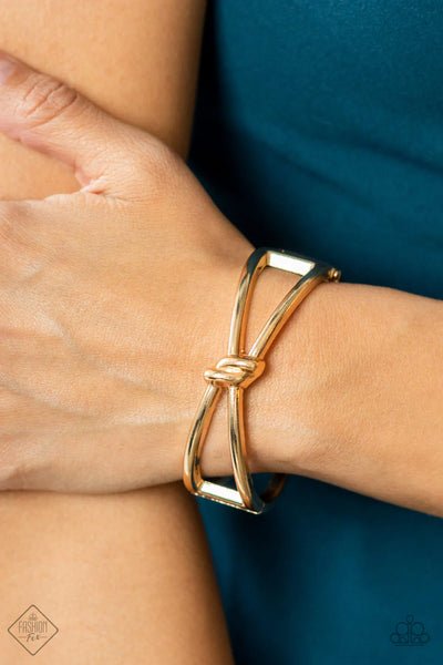 KNOT MY FIRST RODEO - GOLD HINGED BRACELET - PAPARAZZI FASHION FIX JUNE 2022