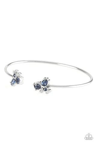 GOING FOR GLITTER - BLUE RHINESTONE SILVER CUFF BRACELET - PAPARAZZI