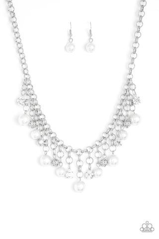 HEIR-HEADED - PAPARAZZI - WHITE PEARL, RHINESTONE AND BEAD SILVER NECKLACE, 2019 CONVENTION EXCLUSIVE