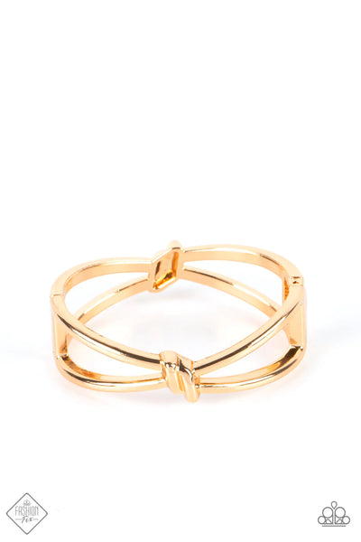 KNOT MY FIRST RODEO - GOLD HINGED BRACELET - PAPARAZZI FASHION FIX JUNE 2022