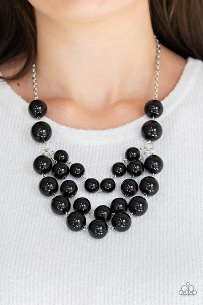 MISS POP-YOU-LARITY - PAPARAZZI - BLACK LARGE BEAD LAYERED SILVER NECKLACE
