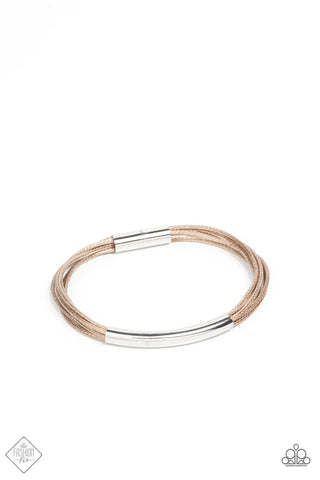 MODERN HARMONY - BROWN CORD SILVER MAGNET BRACELET - PAPARAZZI FASHION FIX DECEMBER 2021
