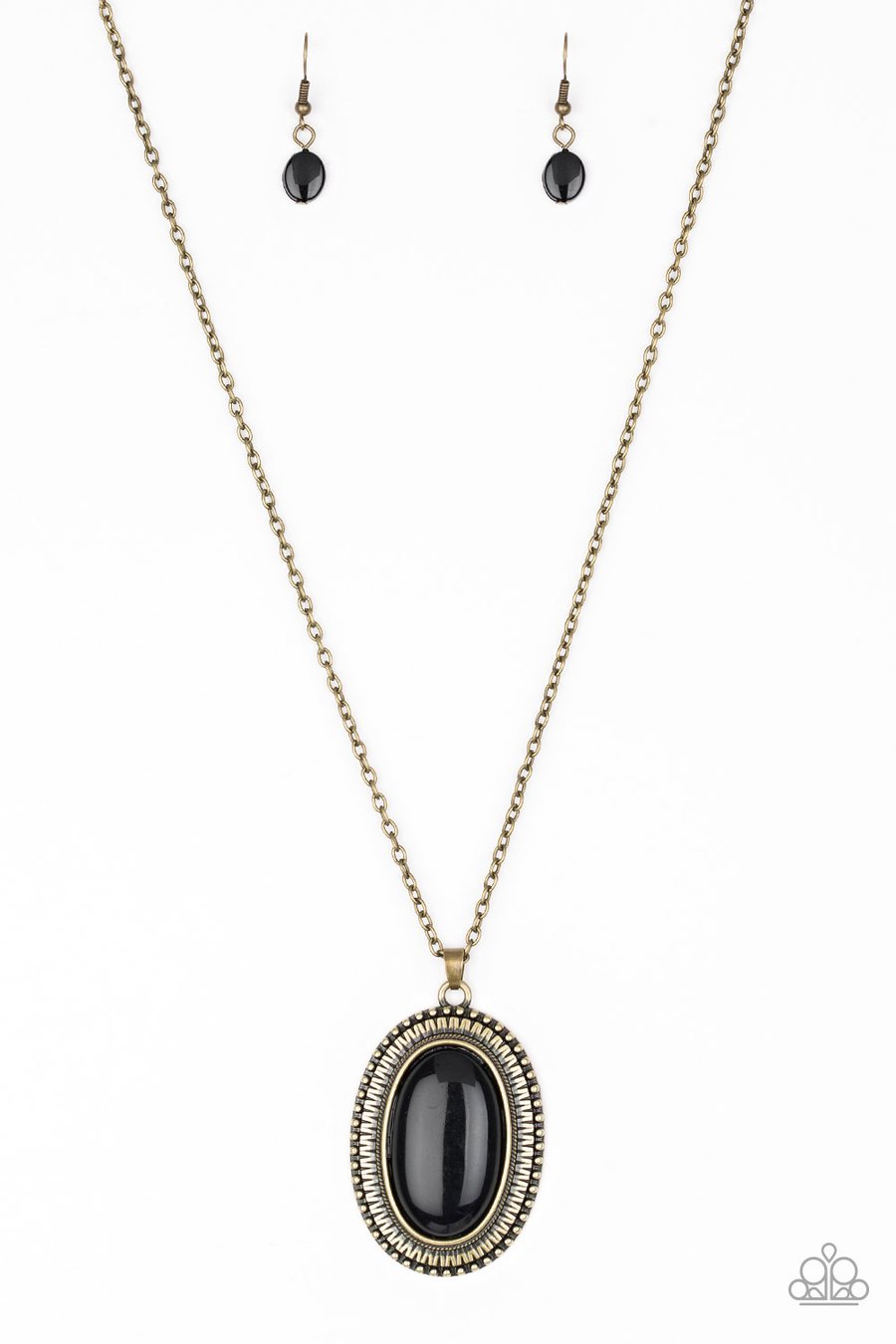 PRACTICAL PRAIRIE - BRASS FRAME BLACK BEAD PENDANT NECKLACE - PAPARAZZI