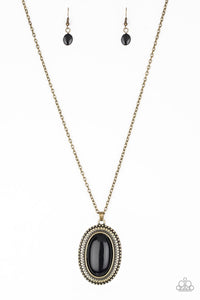 PRACTICAL PRAIRIE - BRASS FRAME BLACK BEAD PENDANT NECKLACE - PAPARAZZI