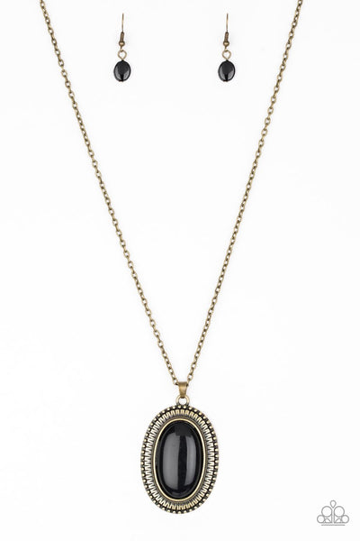 PRACTICAL PRAIRIE - BRASS FRAME BLACK BEAD PENDANT NECKLACE - PAPARAZZI