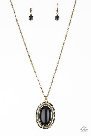 PRACTICAL PRAIRIE - BRASS FRAME BLACK BEAD PENDANT NECKLACE - PAPARAZZI