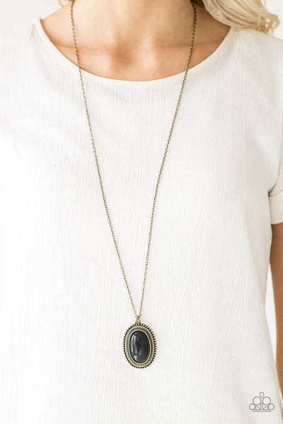 PRACTICAL PRAIRIE - BRASS FRAME BLACK BEAD PENDANT NECKLACE - PAPARAZZI