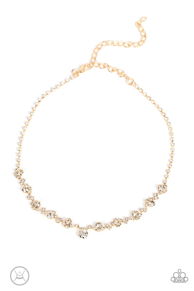 REGAL REBEL - GOLD WITH WHITE RHINESTONE CHOKER NECKLACE - PAPARAZZI