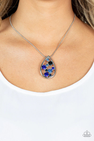 SEASONAL SOPHISTICATION - BLUE GEM SILVER PENDANT NECKLACE - PAPARAZZI