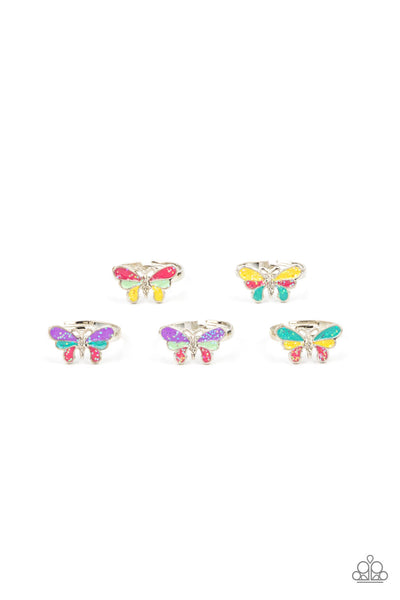 STARLET SHIMMER SPARKLY BUTTERFLY RAINBOW RING SET OF 5