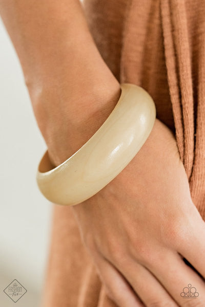 WHIMSICALLY WOODSY - WHITE WOODEN BANGLE BRACELET - FASHION FIX EXCLUSIVE NOVEMBER 2020 - PAPARAZZI