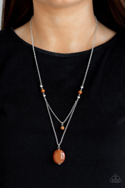 TIME TO HIT THE ROAM - PAPARAZZI - ORANGE BEAD SILVER LAYERED NECKLACE