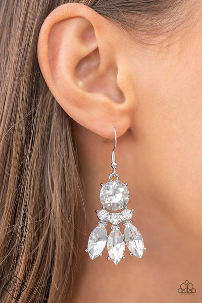 TO HAVE AND TO SPARKLE - WHITE RHINESTONE SILVER EARRINGS - PAPARAZZI FASHION FIX MAY 2022
