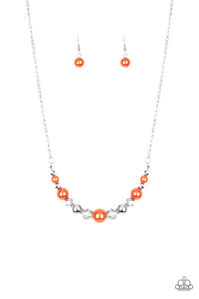 THE BIG-LEAGUER - ORANGE SILVER HEMATITE BEAD NECKLACE - PAPARAZZI