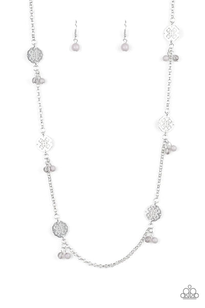 COLOR BOOST - SILVER GRAY BEAD NECKLACE - PAPARAZZI