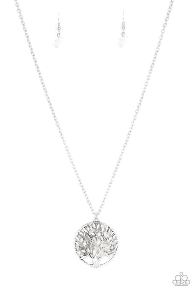 NATURALLY NIRVANA - WHITE ROCK SILVER TREE PENDANT NECKLACE - PAPARAZZI