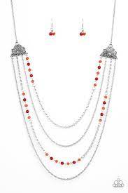 PHARAOH FINESSE - RED BEAD SILVER LAYERED NECKLACE - PAPARAZZI
