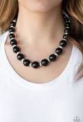 UPTOWN HEIRESS - BLACK BEAD SILVER RHINESTONE NECKLACE - PAPARAZZI