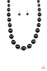 UPTOWN HEIRESS - BLACK BEAD SILVER RHINESTONE NECKLACE - PAPARAZZI
