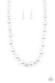 UPTOWN HEIRESS - WHITE PEARL SILVER RHINESTONE NECKLACE - PAPARAZZI