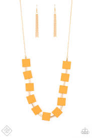 HELLO, MATERIAL GIRL - ORANGE SQUARE GOLD NECKLACE - FASHION FIX EXCLUSIVE APRIL 2021 - PAPARAZZI