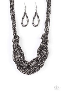 CITY CATWALK - BLACK AND GUNMETAL SEED BEAD NECKLACE - PAPARAZZI