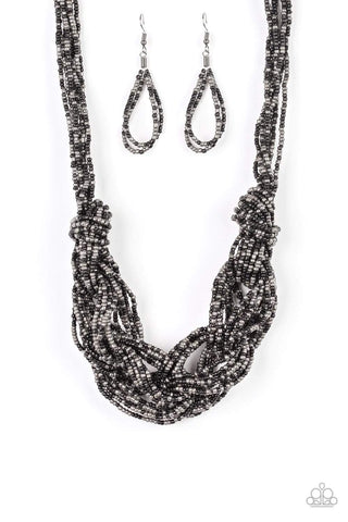 CITY CATWALK - BLACK AND GUNMETAL SEED BEAD NECKLACE - PAPARAZZI