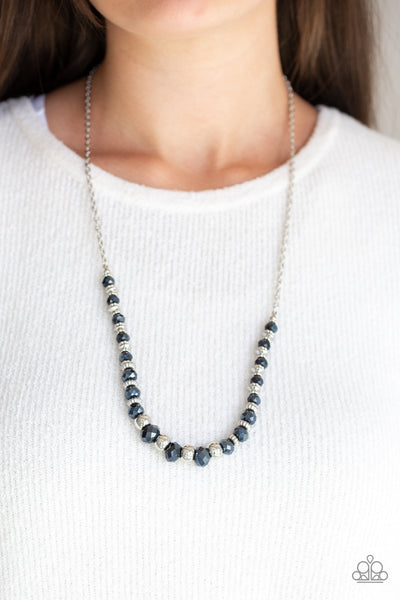 STRATOSPHERE SPARKLE - BLUE METALLIC BEAD SILVER CHAIN NECKLACE - PAPARAZZI