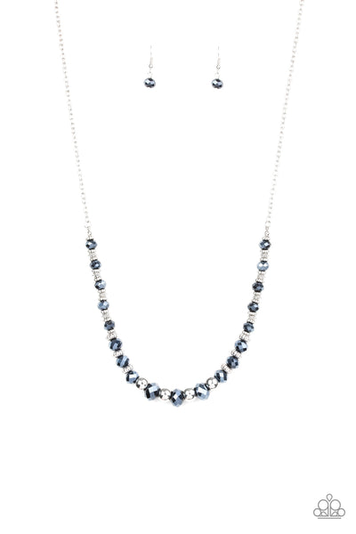 STRATOSPHERE SPARKLE - BLUE METALLIC BEAD SILVER CHAIN NECKLACE - PAPARAZZI