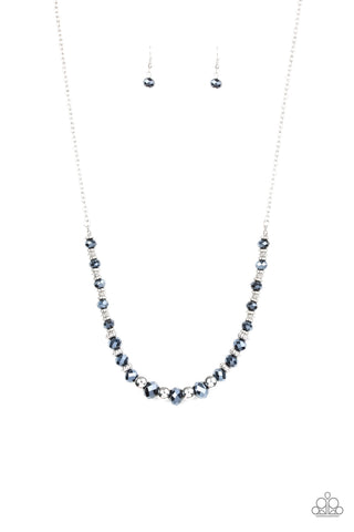 STRATOSPHERE SPARKLE - BLUE METALLIC BEAD SILVER CHAIN NECKLACE - PAPARAZZI