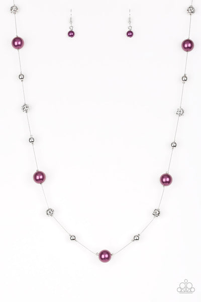 Eloquently Eloquent - Purple Pearl Silver Bead Wire Necklace - Paparazzi