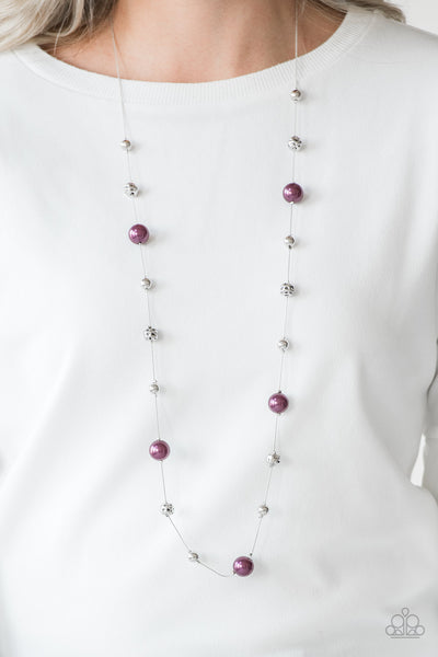 Eloquently Eloquent - Purple Pearl Silver Bead Wire Necklace - Paparazzi